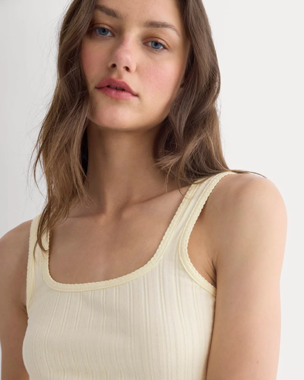 Scoop-Neck Tank in Pointelle | Lemon Icing - Image 3