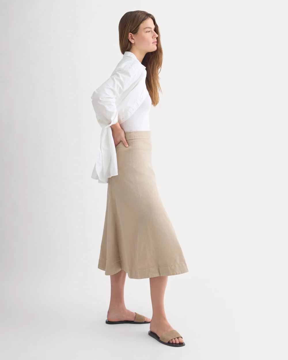 Seamed Midi Skirt | Trench Coat Khaki - Image 4