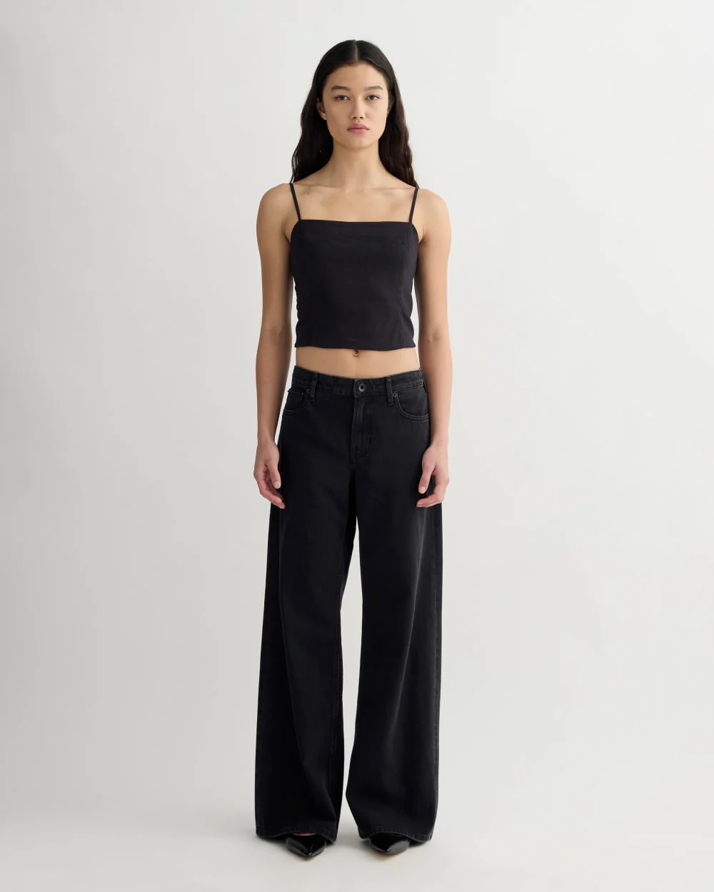 The Seamed Top in Stretch Linen | Black - Image 3