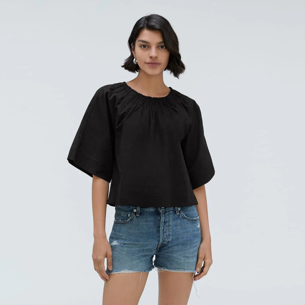The Seersucker Gathered Tee | Black - Image 2