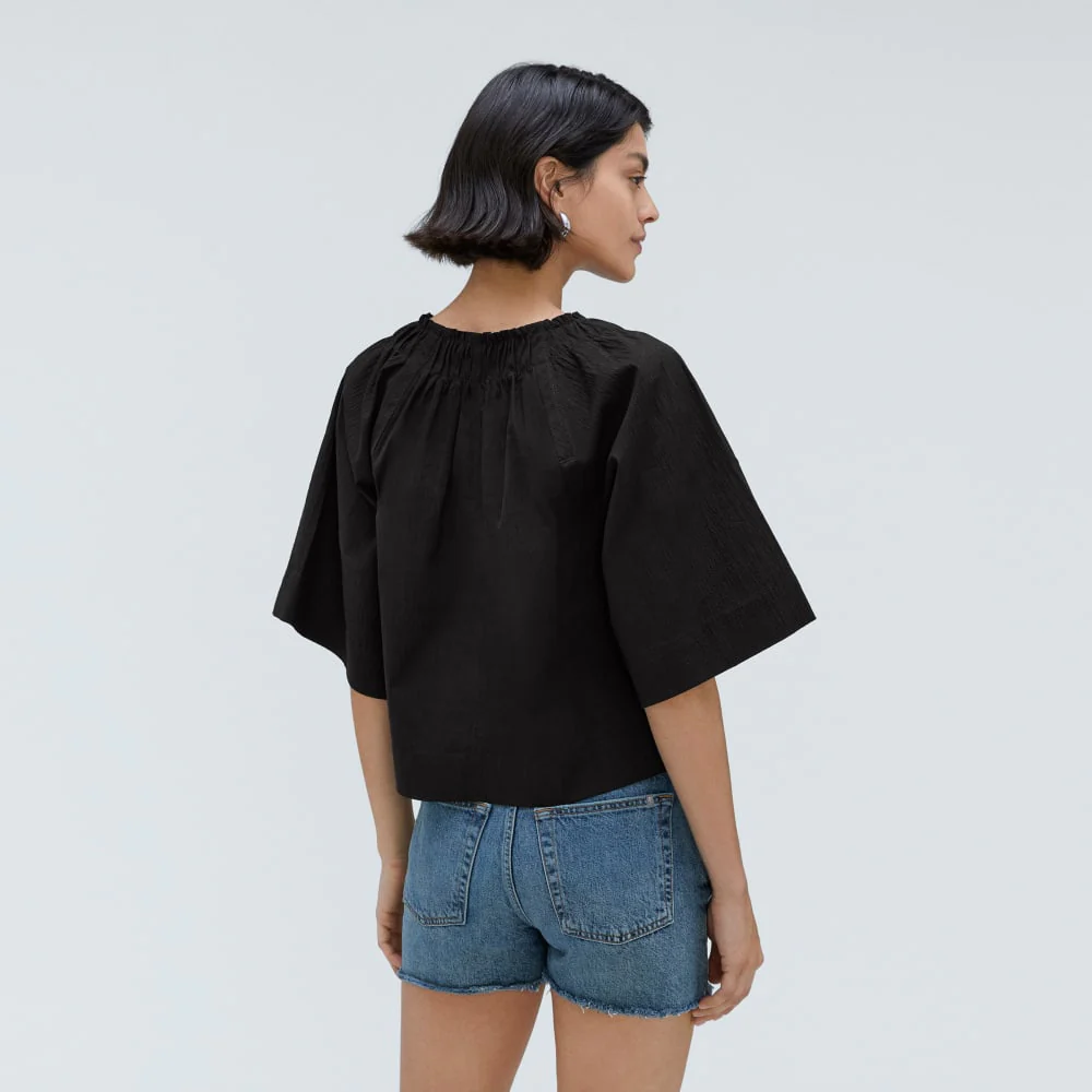 The Seersucker Gathered Tee | Black - Image 3