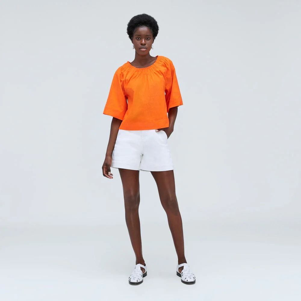 The Seersucker Gathered Tee | Bright Orange - Image 5