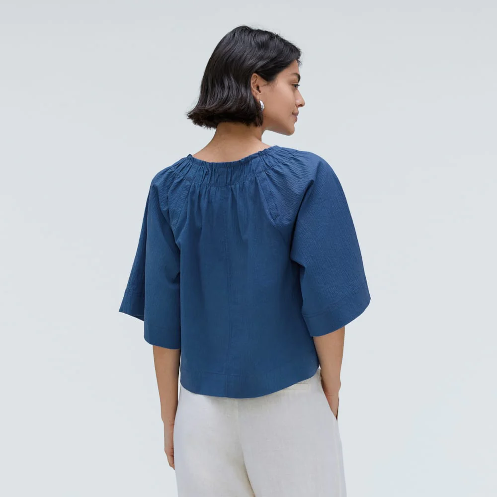 The Seersucker Gathered Tee | Deep Blue - Image 3