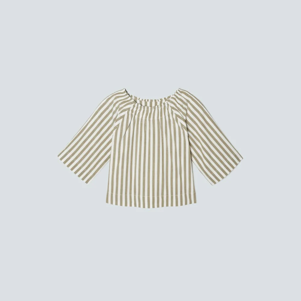 The Seersucker Gathered Tee | Nutria / Off-White