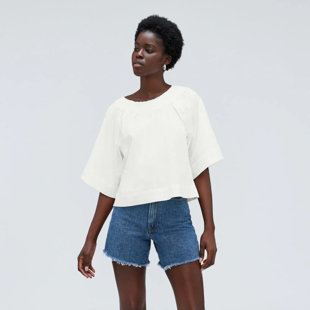 The Seersucker Gathered Tee | White - Image 2