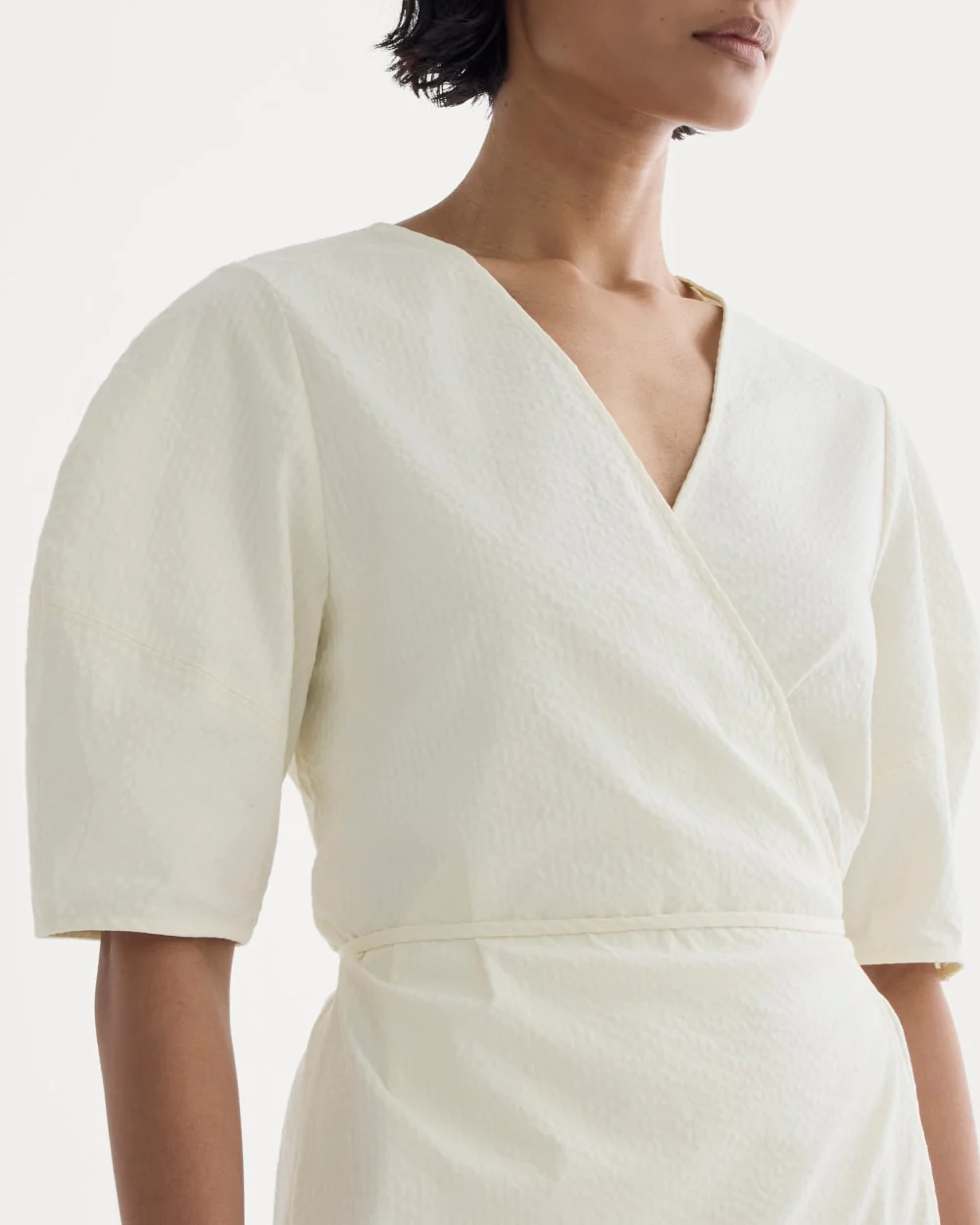 The Seersucker Mini Wrap Dress | Bone - Image 3
