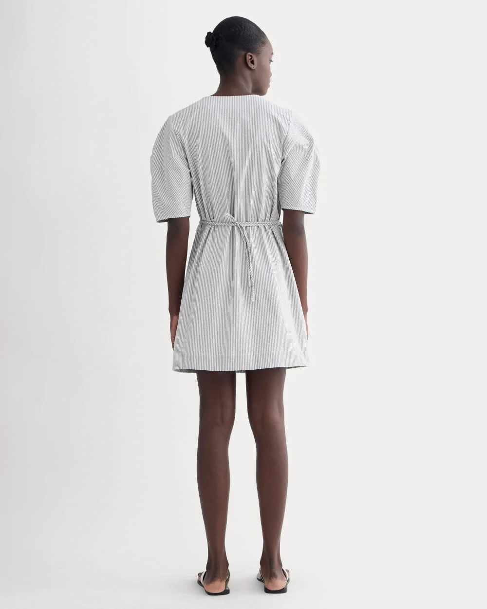 The Seersucker Mini Wrap Dress | Dutch Blue / Natural - Image 4