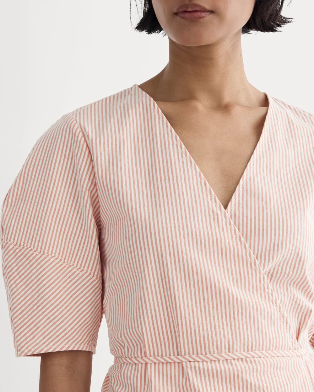 The Seersucker Mini Wrap Dress | Soft Orange - Image 3