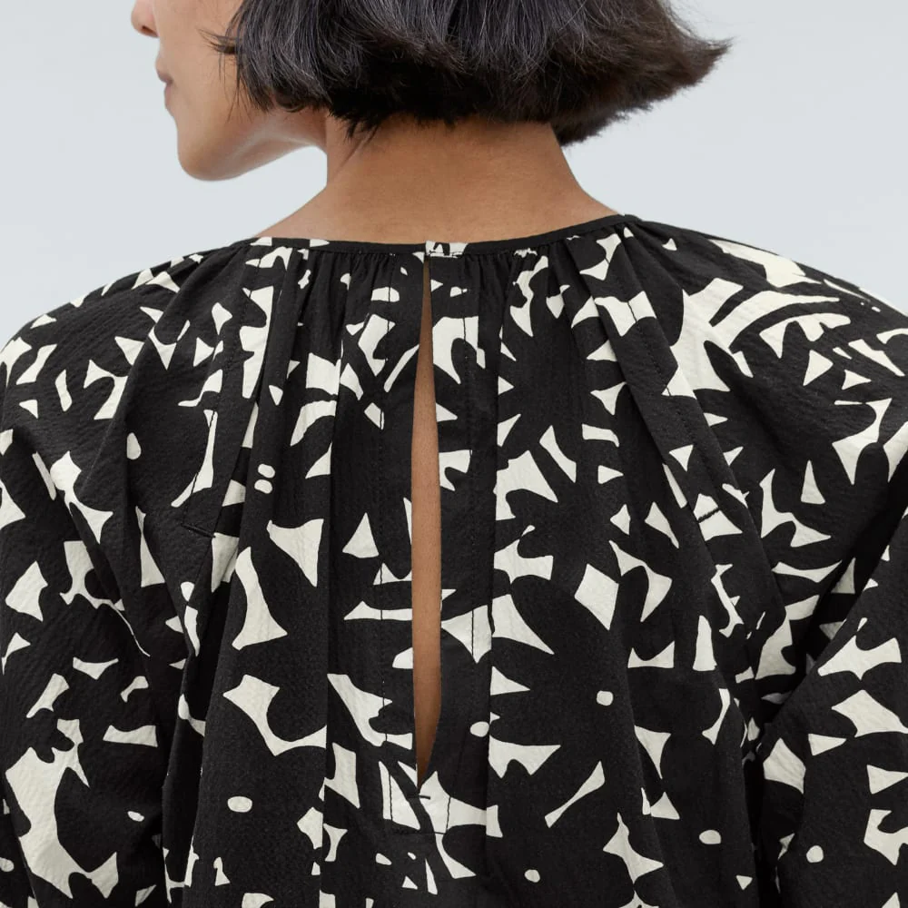 The Seersucker Puff Sleeve Dress | Black / Canvas Floral - Image 5