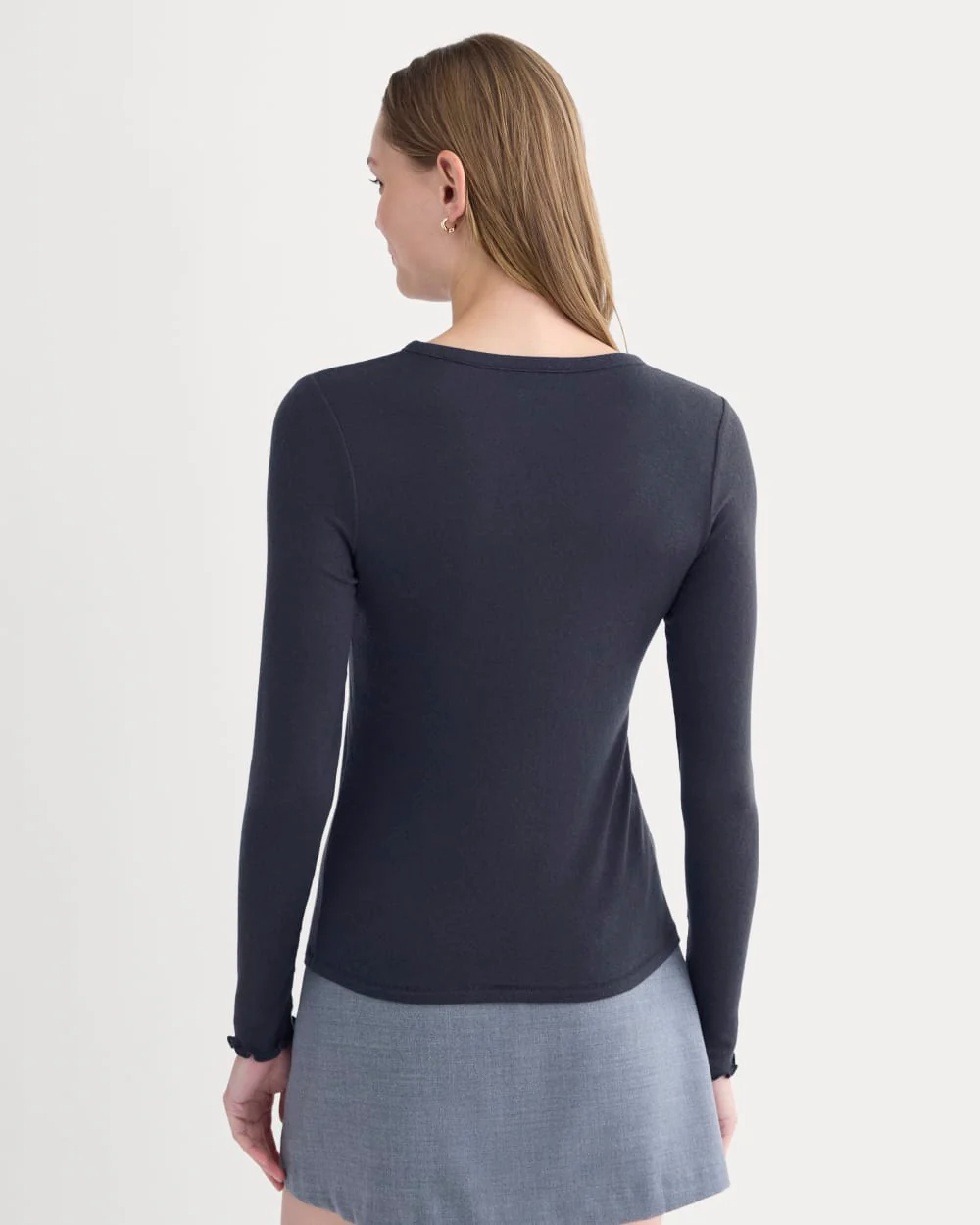 Sheer V-Neck Cardigan in Butterluxe | Deep Navy - Image 2