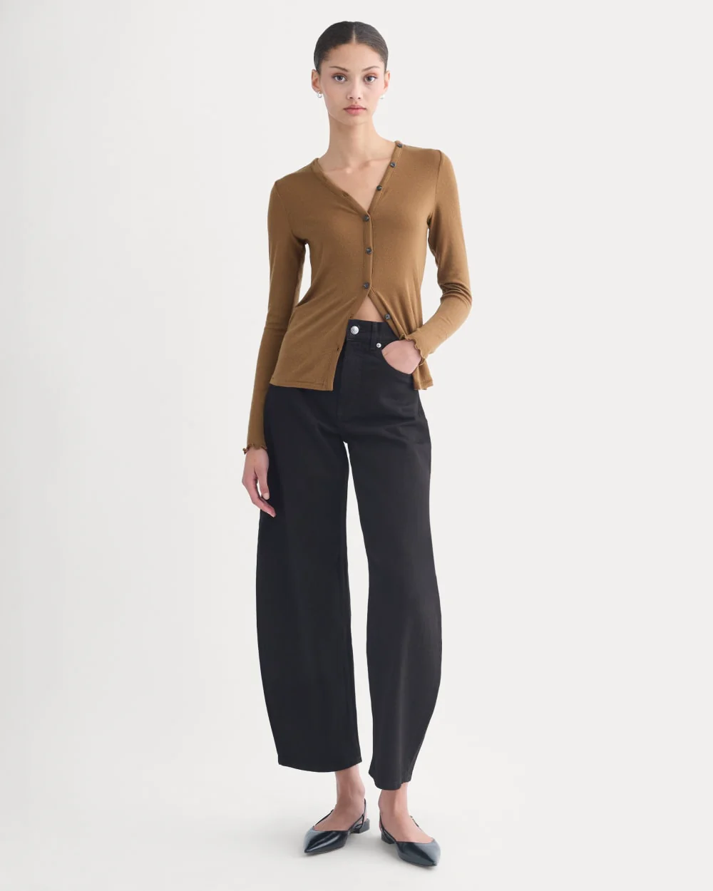 Sheer V-Neck Cardigan in Butterluxe | Toffee - Image 3