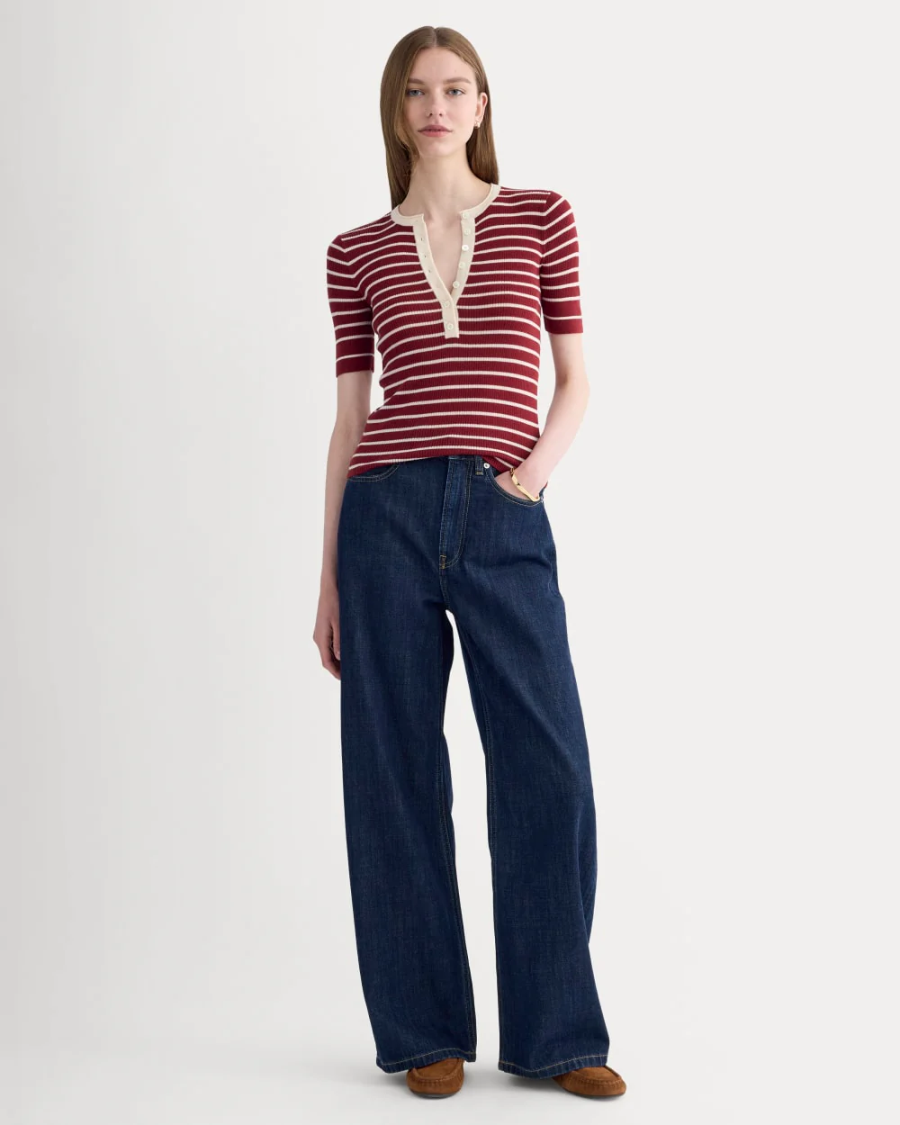The Short-Sleeve Henley in Ultrasoft Merino | Merlot / Parchment - Image 3
