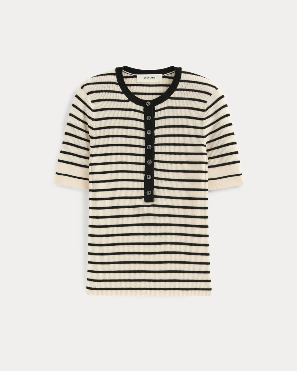 The Short-Sleeve Henley in Ultrasoft Merino | Parchment / Black - Image 2