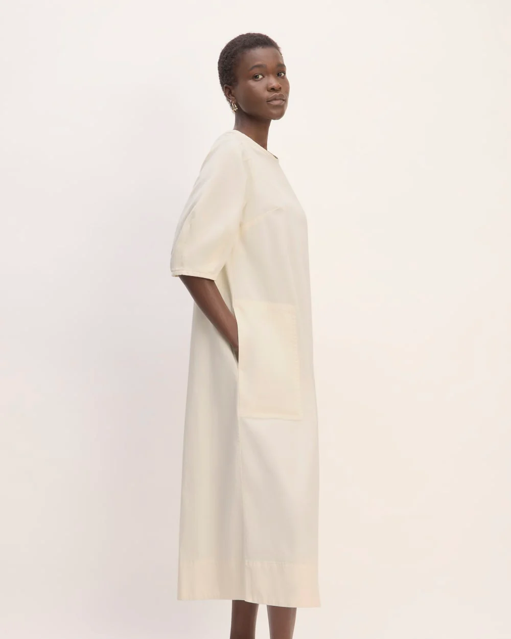 The Short-Sleeve Puff Midi Dress | Bone - Image 3