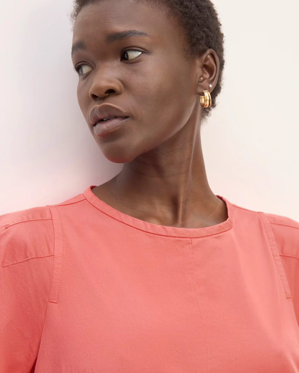 The Short-Sleeve Puff Midi Dress | Coral - Image 4