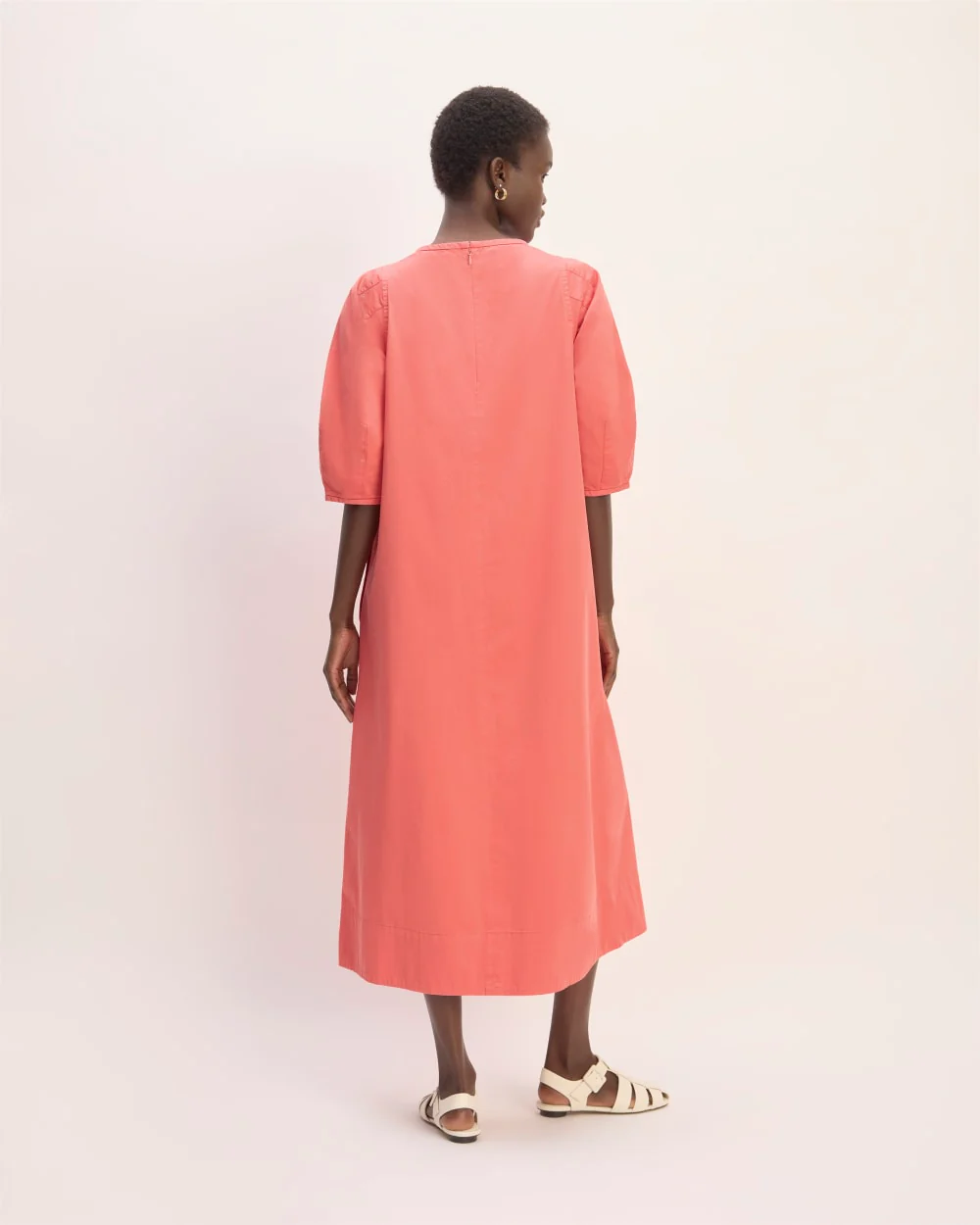 The Short-Sleeve Puff Midi Dress | Coral - Image 6