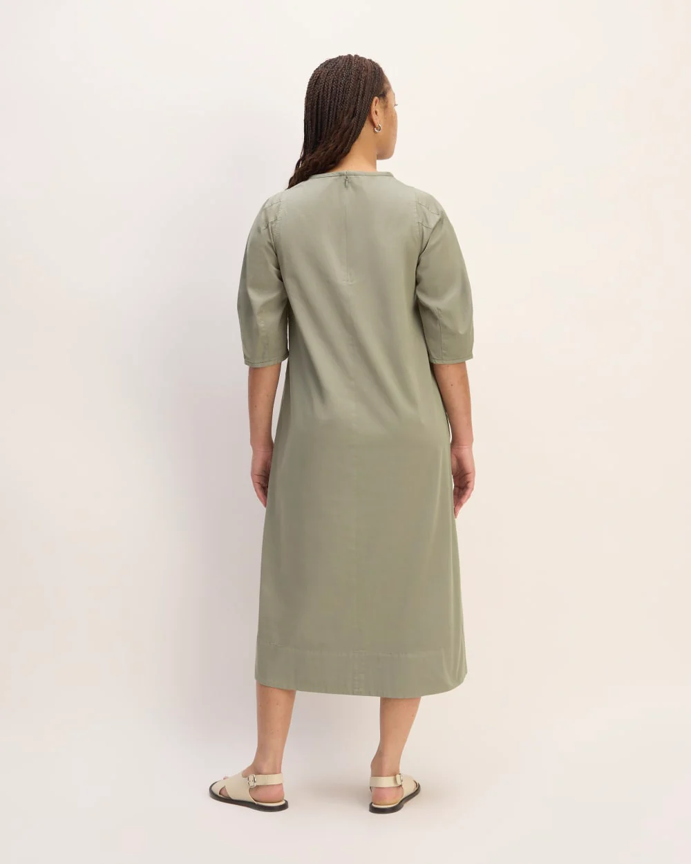 The Short-Sleeve Puff Midi Dress | Sage Green - Image 6