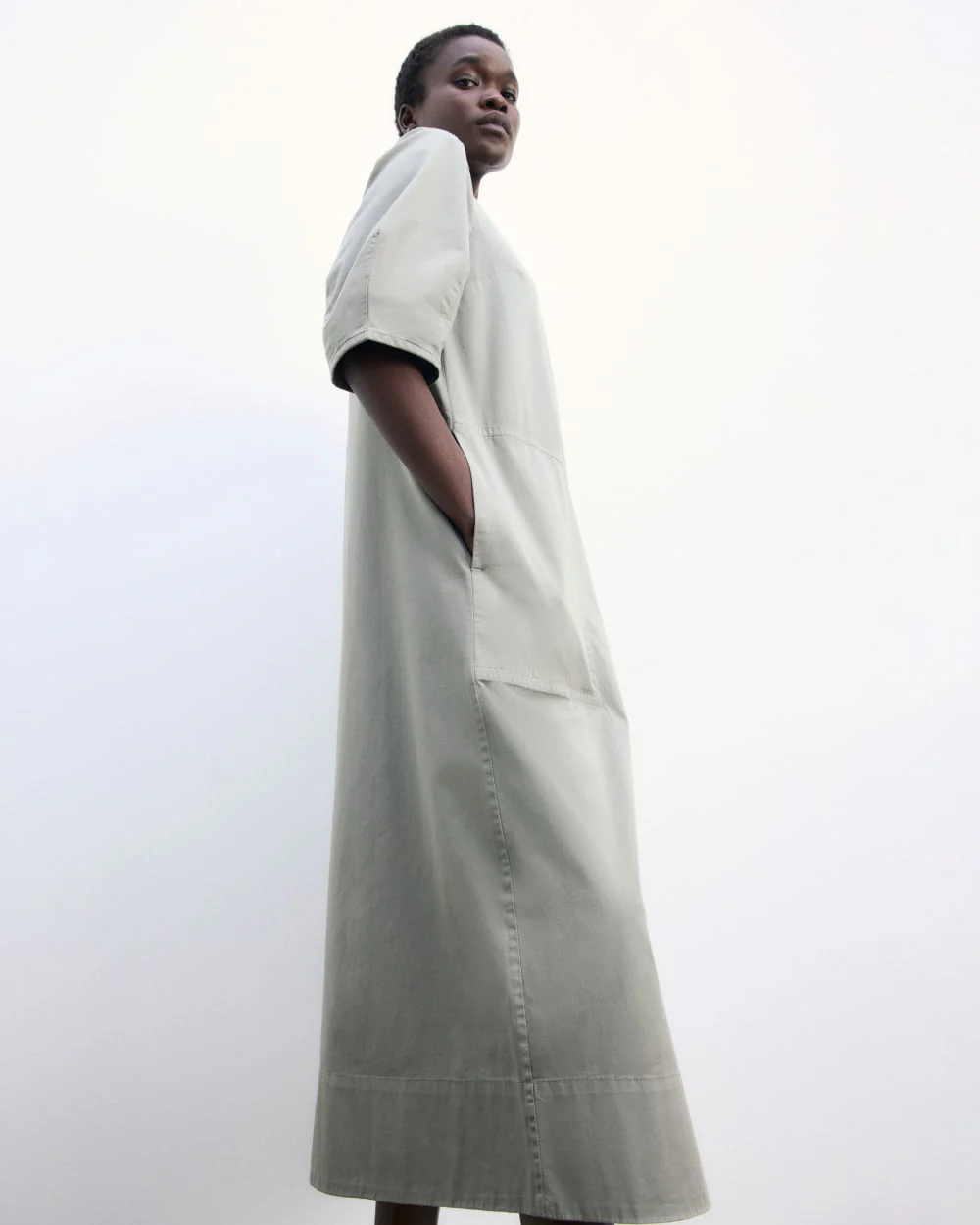 The Short-Sleeve Puff Midi Dress | Sage Green - Image 7