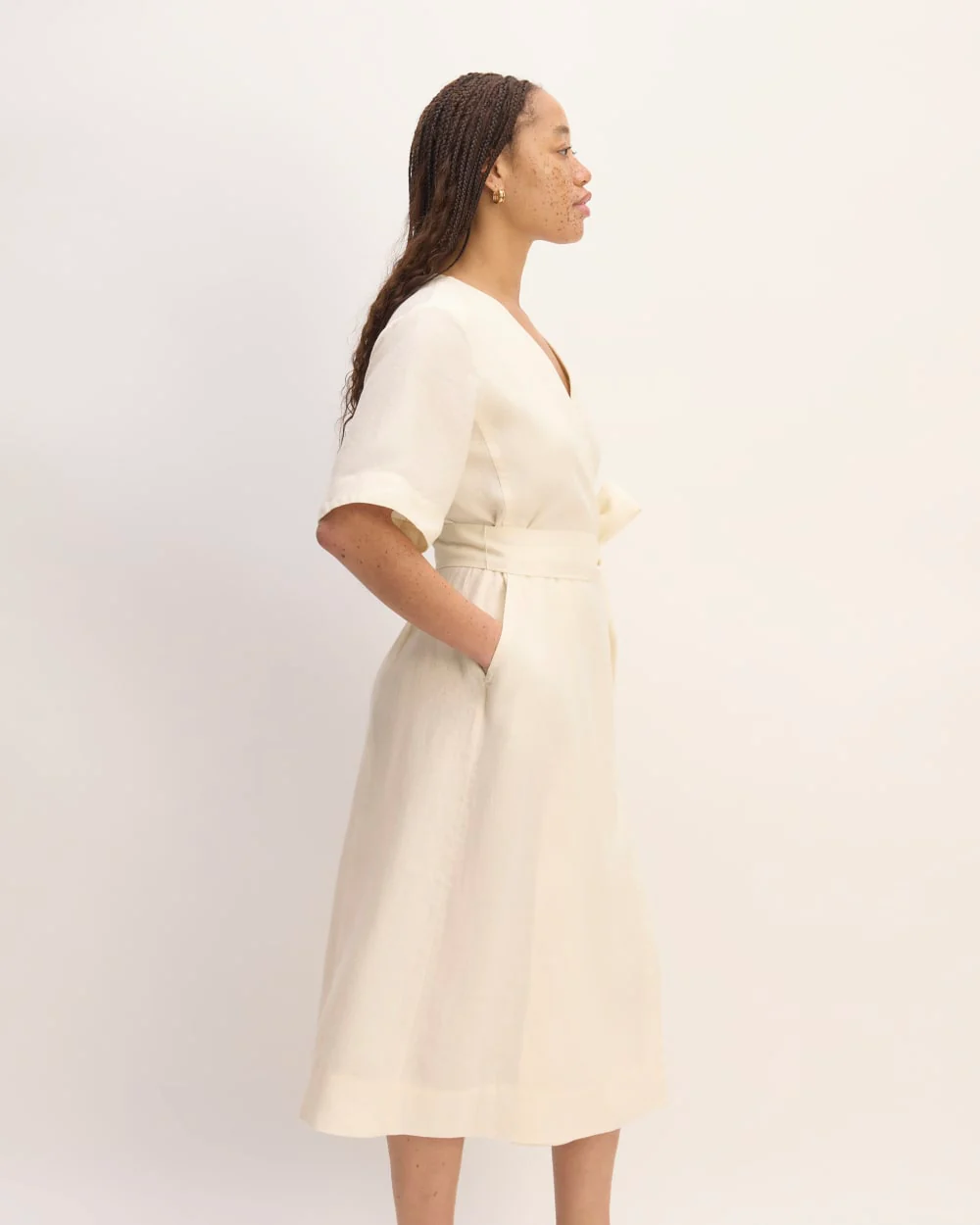 The Wrap Dress in Linen | Bone - Image 3