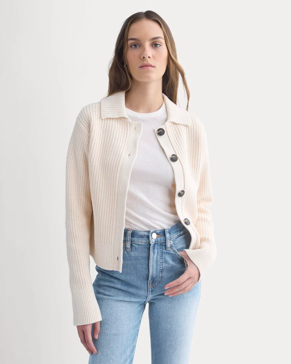 Shrunken Cardigan in Everyday Cotton | Canvas - Image 4