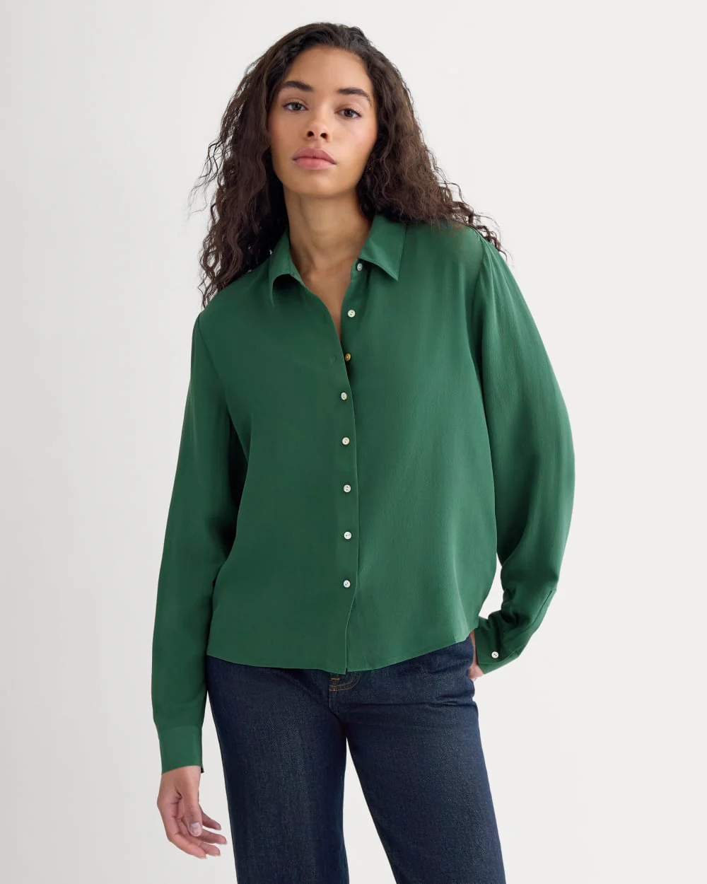 Shrunken Top in Washable Silk | Hunter Green - Image 4