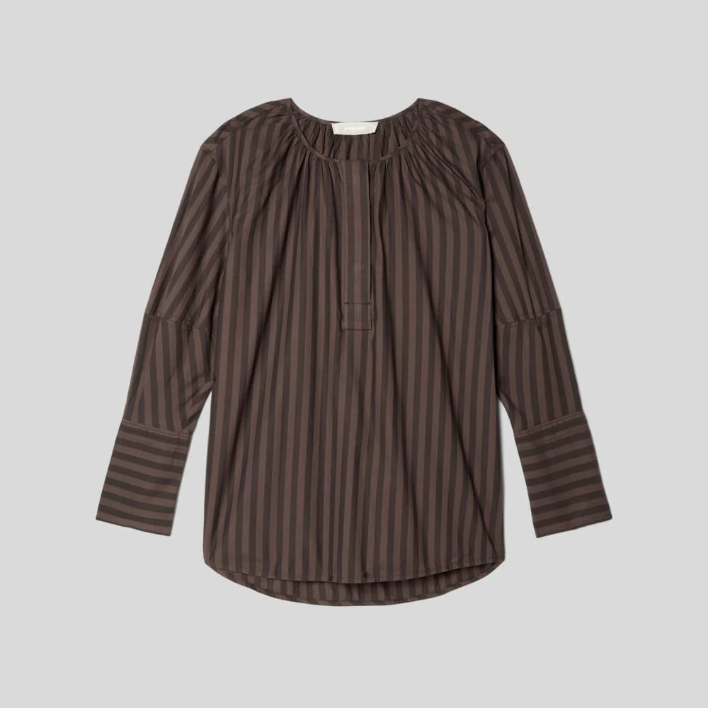 The Silky Cotton Balloon Sleeve Top | Chocolate Brown / Black - Image 2