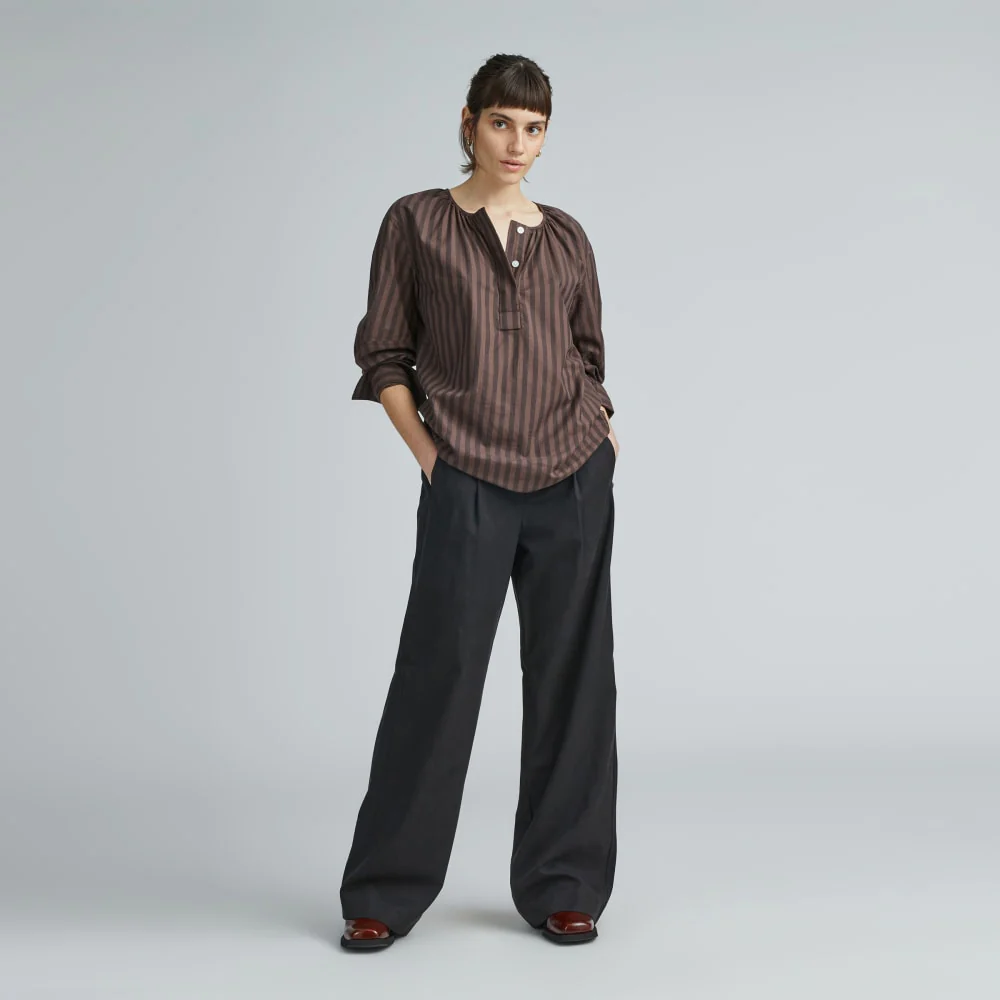 The Silky Cotton Balloon Sleeve Top | Chocolate Brown / Black - Image 6