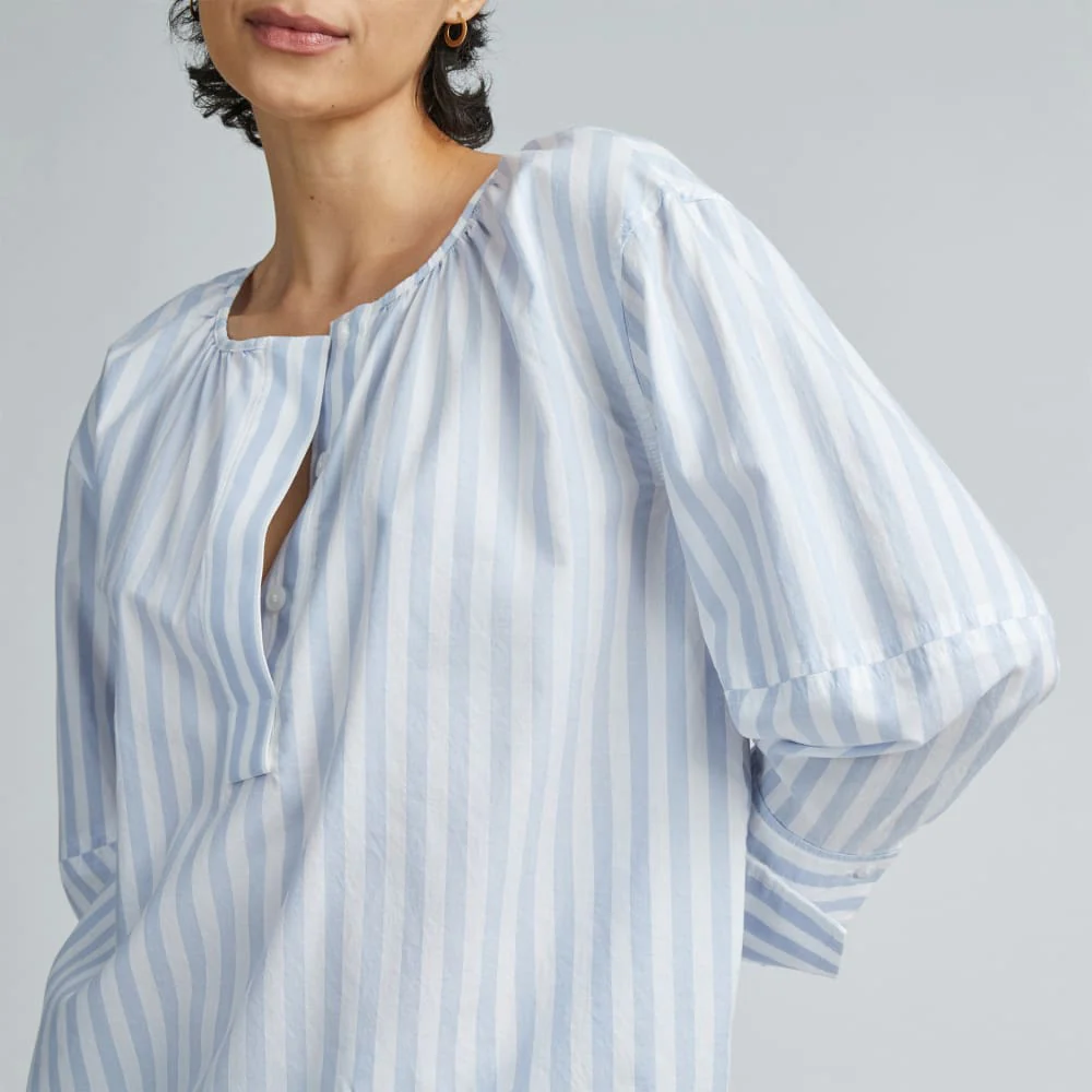The Silky Cotton Balloon Sleeve Top | Periwinkle / White - Image 5