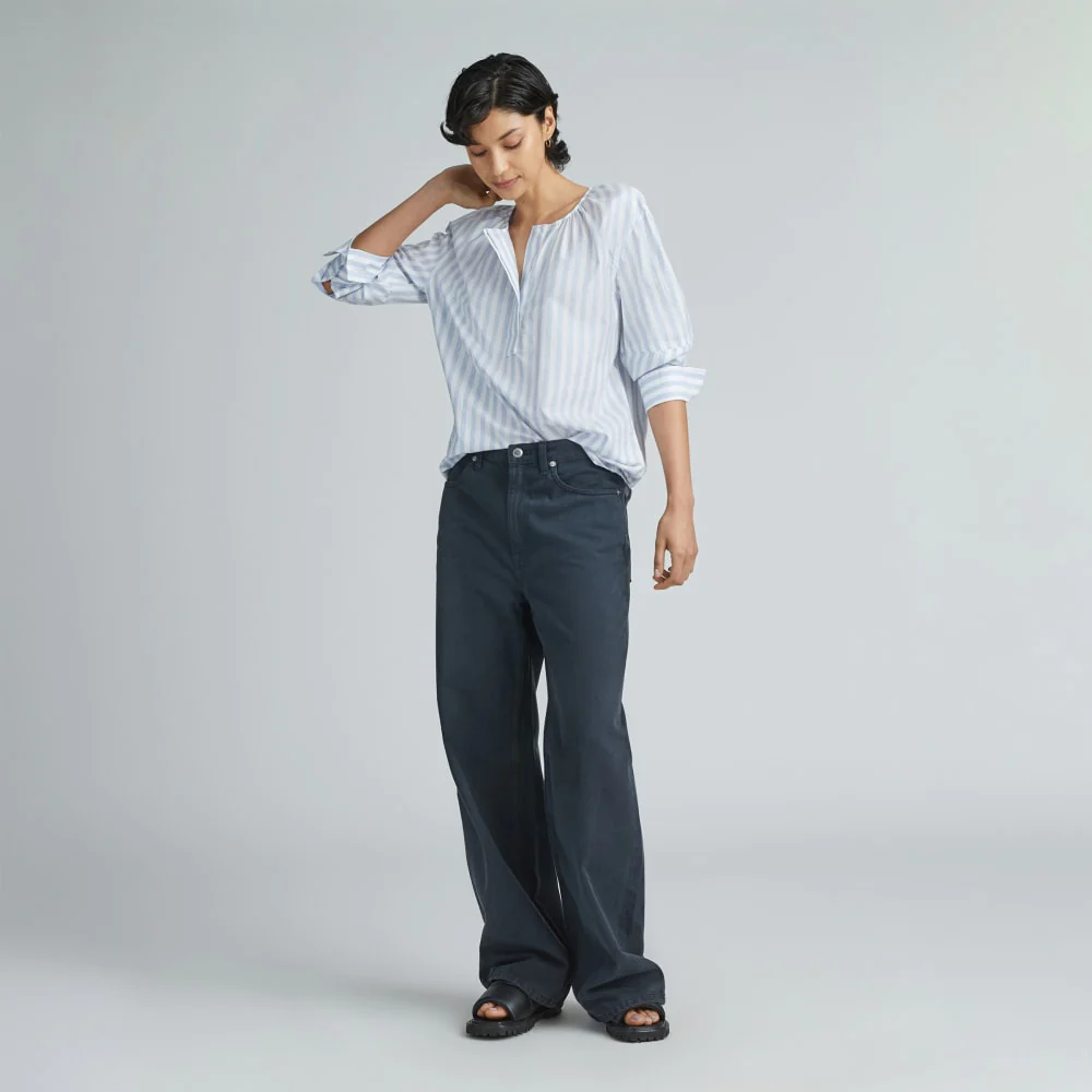 The Silky Cotton Balloon Sleeve Top | Periwinkle / White - Image 6