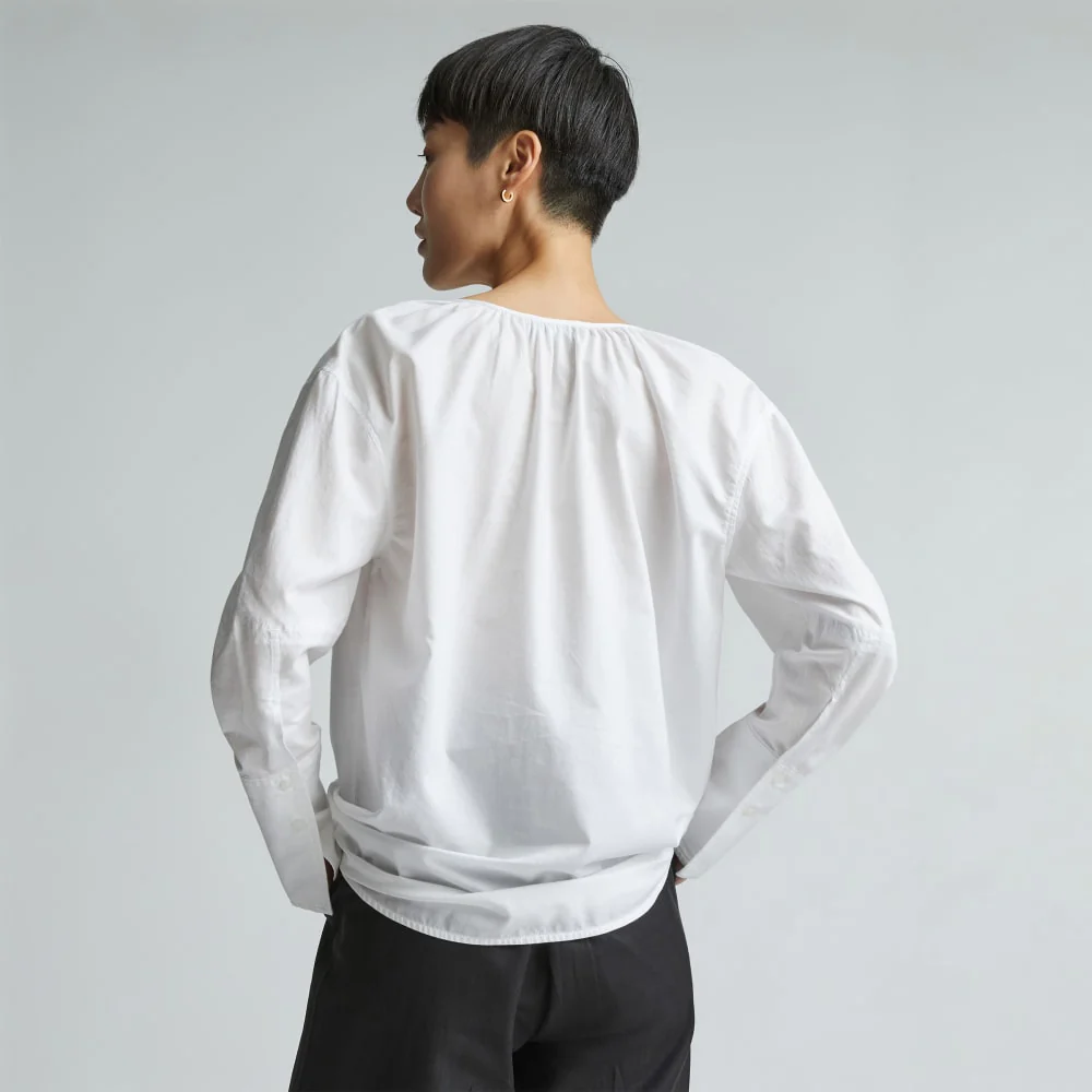The Silky Cotton Balloon Sleeve Top | White - Image 3