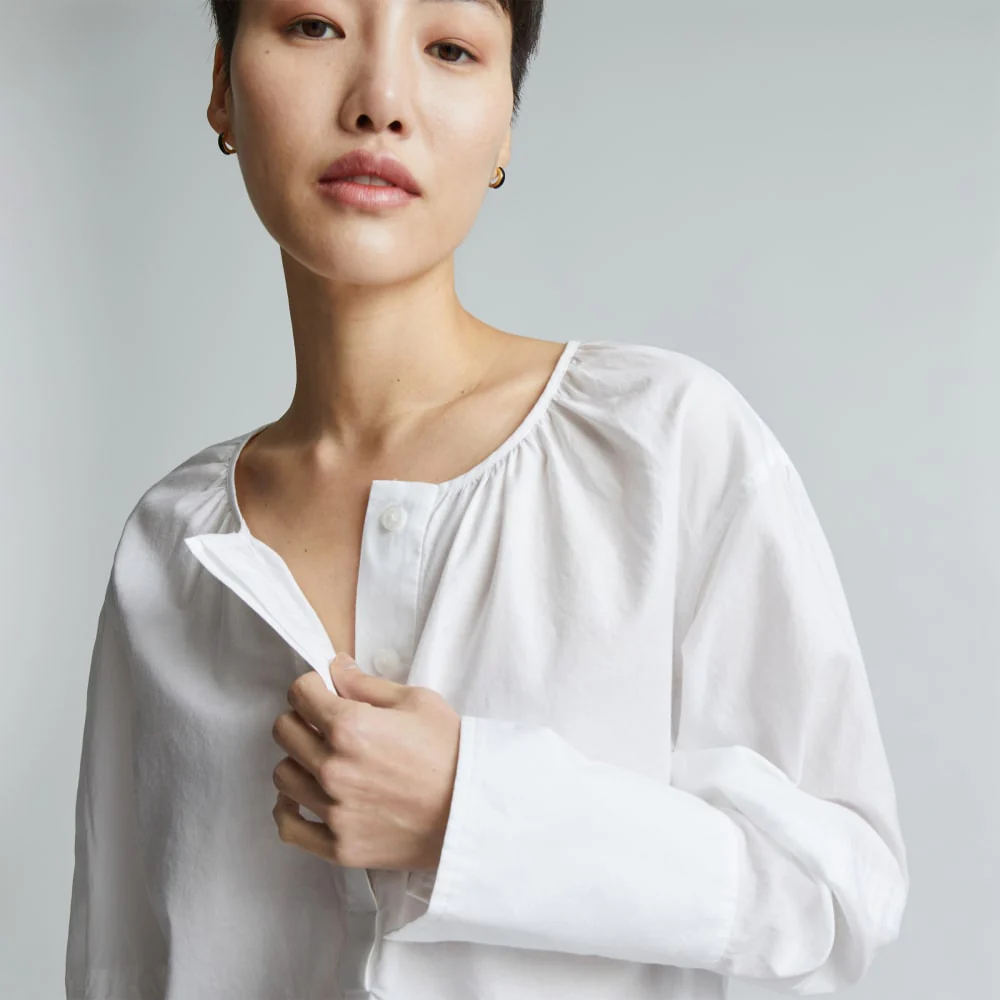 The Silky Cotton Balloon Sleeve Top | White - Image 4