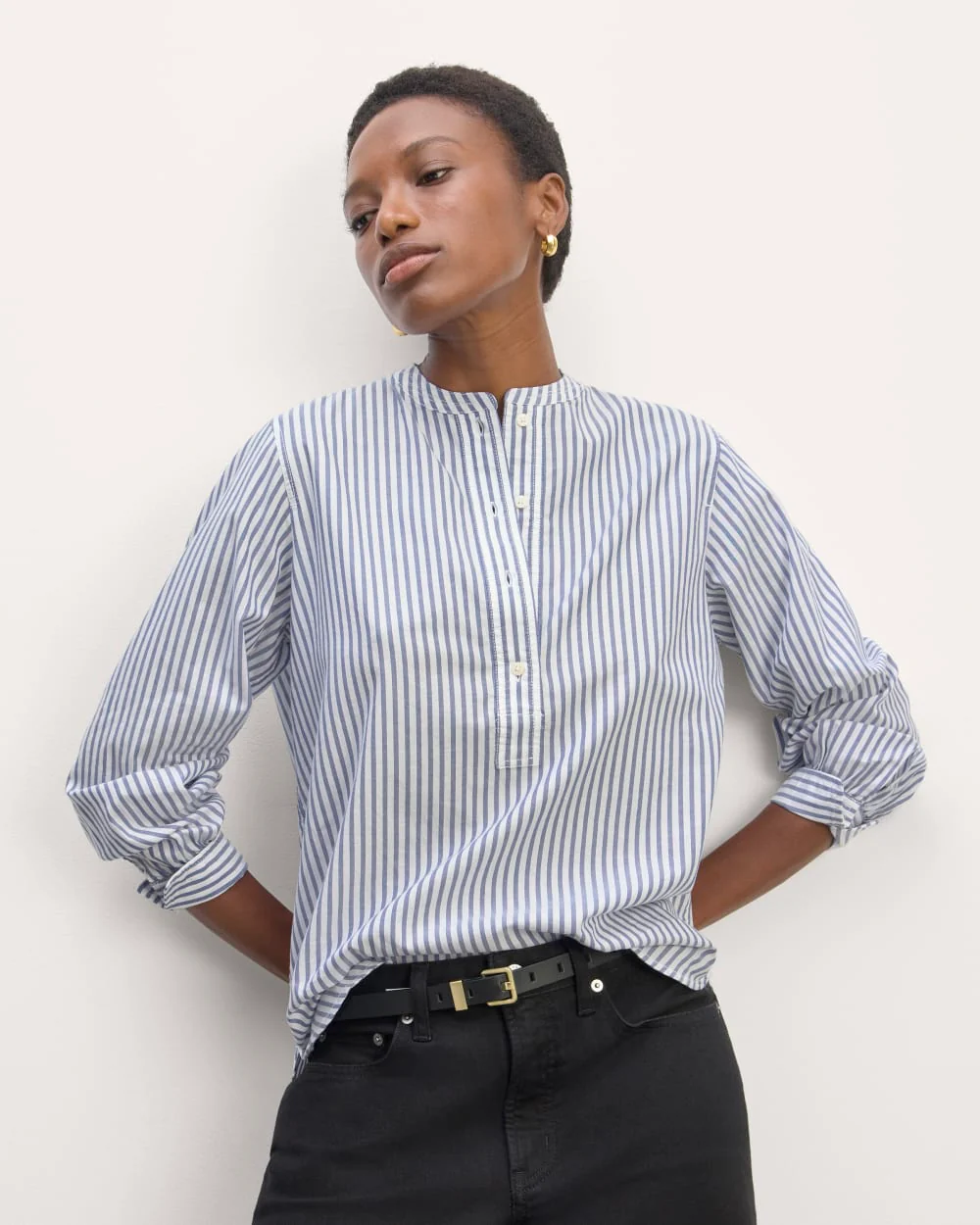 The Henley Shirt in Silky Cotton | White / Bellwether Blue