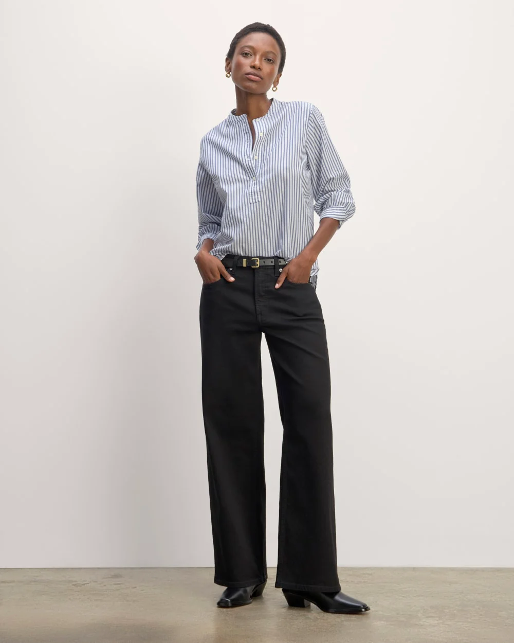 The Henley Shirt in Silky Cotton | White / Bellwether Blue - Image 3