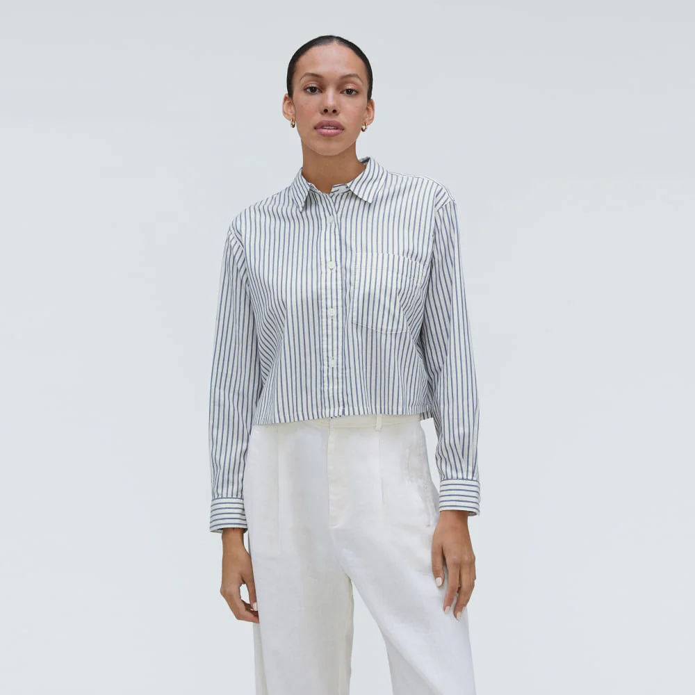 The Way-Short Shirt in Silky Cotton | Deep Blue / Canvas - Image 2