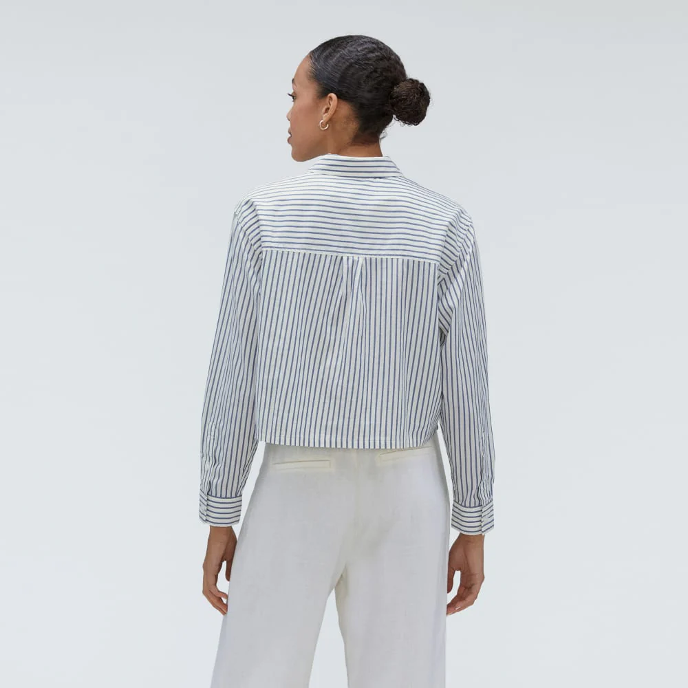 The Way-Short Shirt in Silky Cotton | Deep Blue / Canvas - Image 3