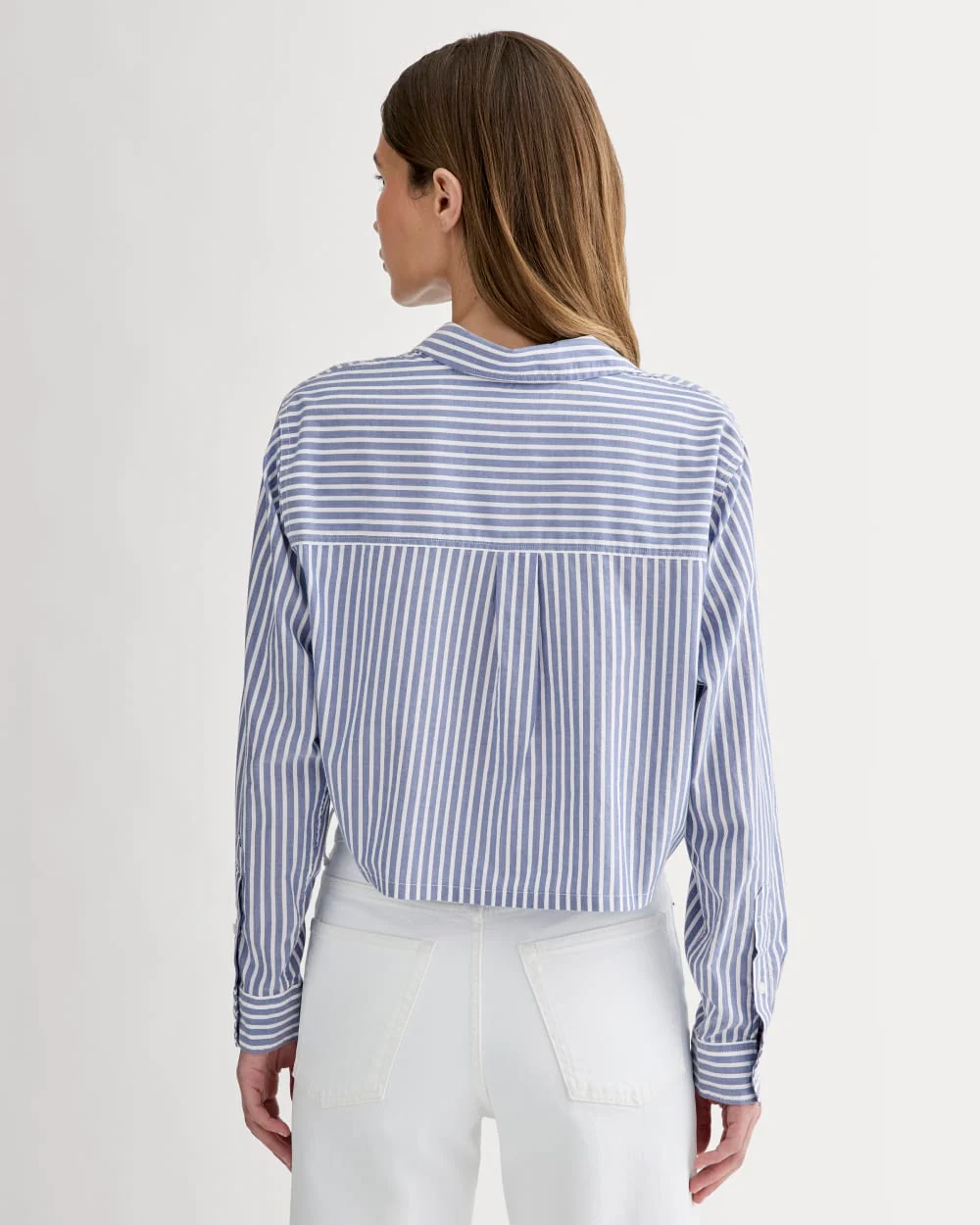 The Way-Short Shirt in Silky Cotton | Bone / Mazarine Blue - Image 5