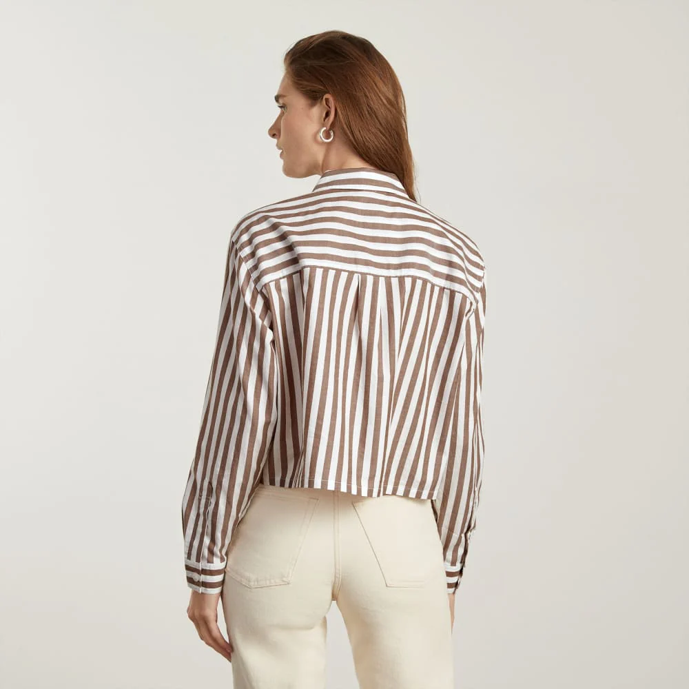 The Way-Short Shirt in Silky Cotton | Espresso / White - Image 3