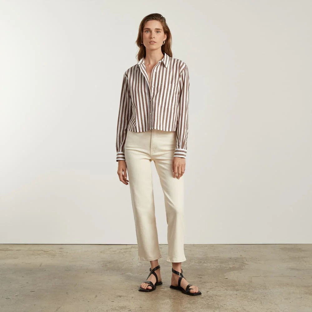The Way-Short Shirt in Silky Cotton | Espresso / White - Image 4