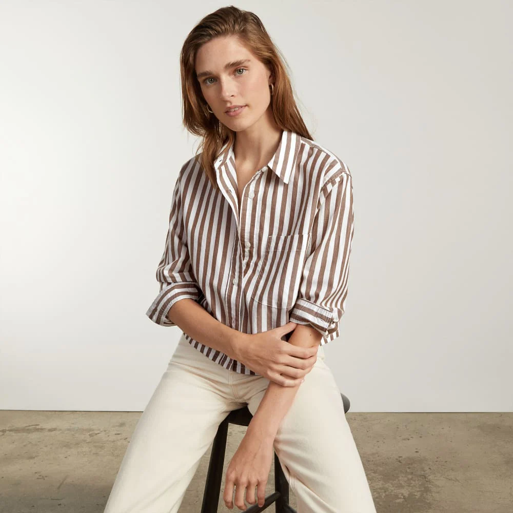 The Way-Short Shirt in Silky Cotton | Espresso / White - Image 6