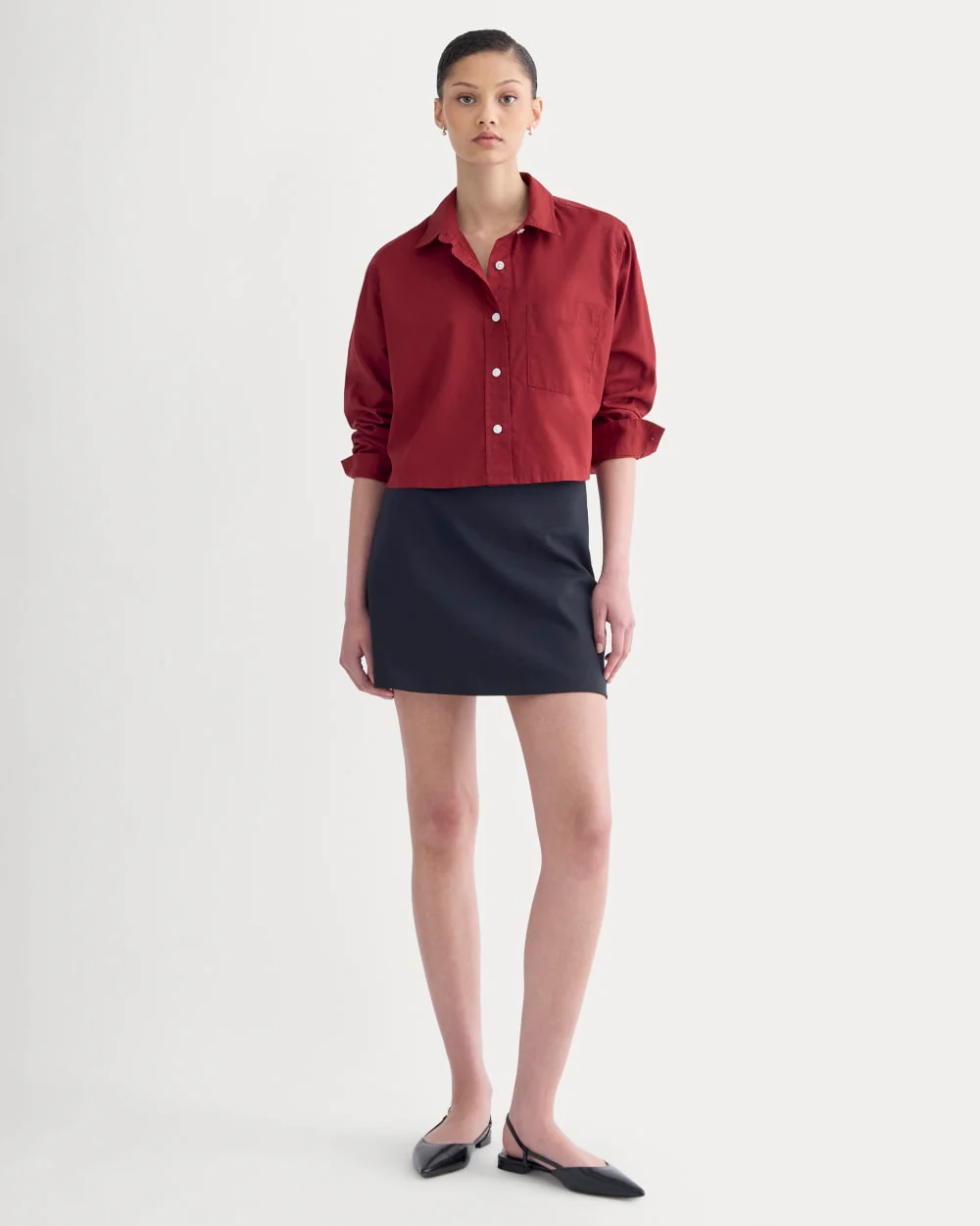 The Way-Short Shirt in Silky Cotton | Merlot - Image 3