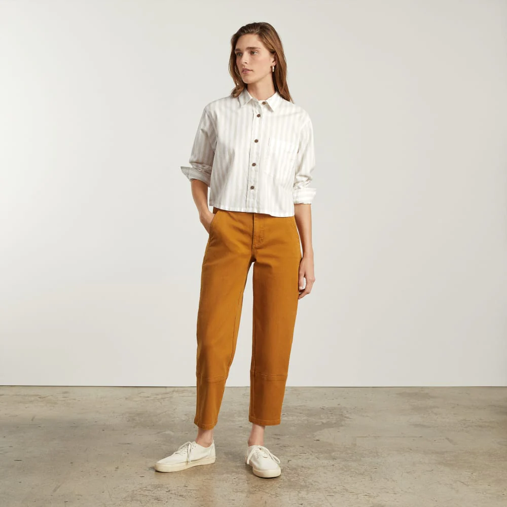The Way-Short Shirt in Silky Cotton | Sand / White - Image 5