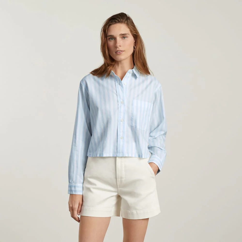 The Way-Short Shirt in Silky Cotton |  Mariner Blue / White - Image 2