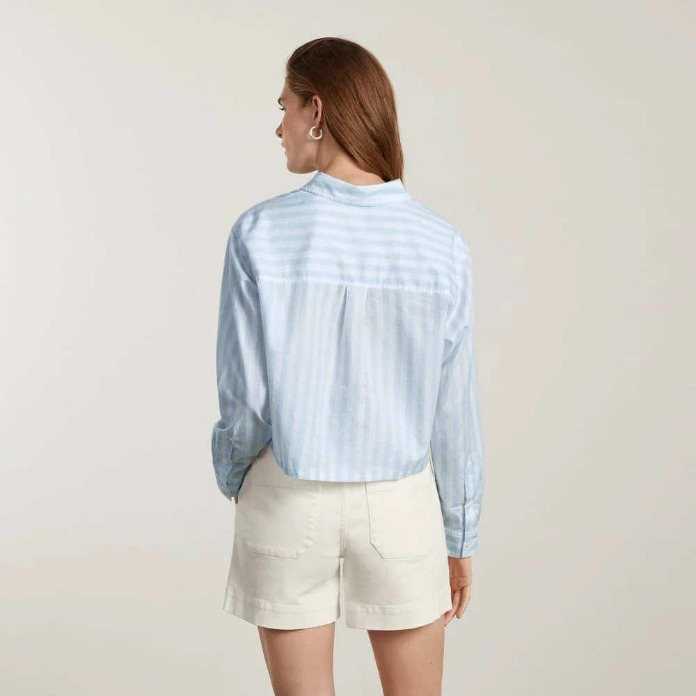 The Way-Short Shirt in Silky Cotton |  Mariner Blue / White - Image 3
