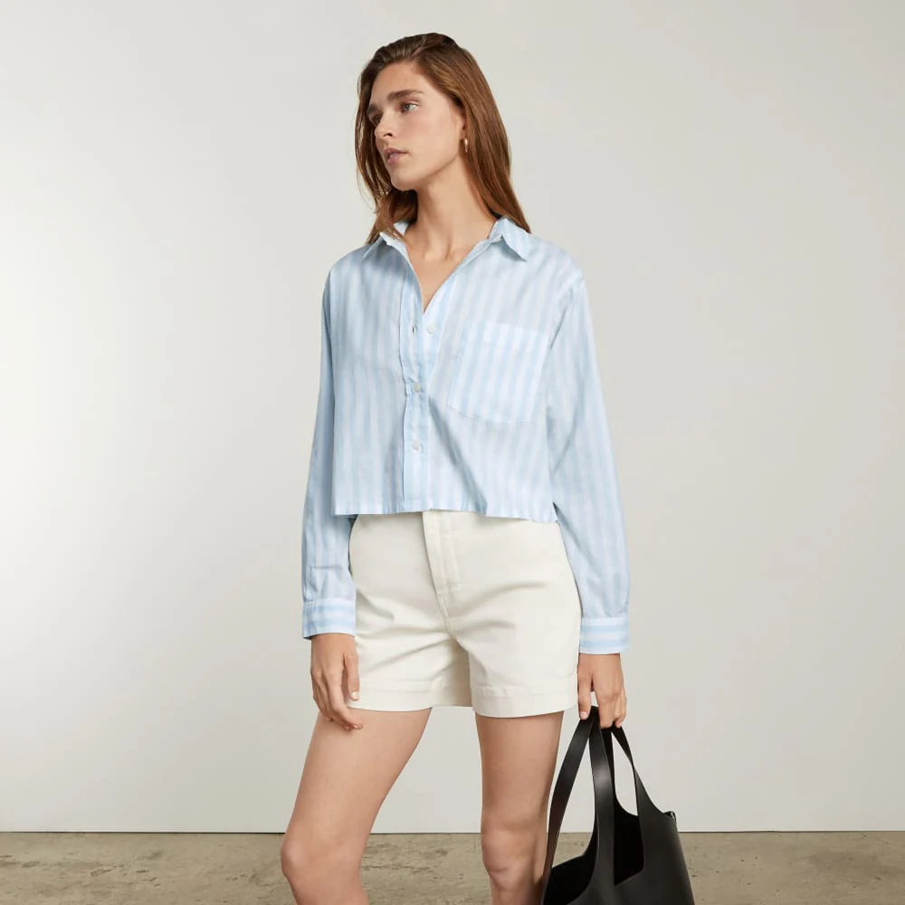 The Way-Short Shirt in Silky Cotton |  Mariner Blue / White - Image 6