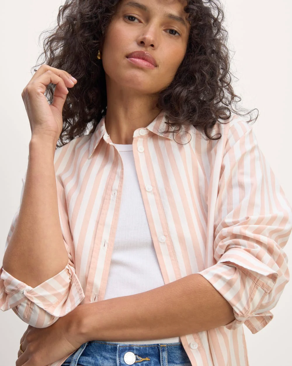 The Must-Have Shirt in Silky Cotton | Bone / Blush Pink