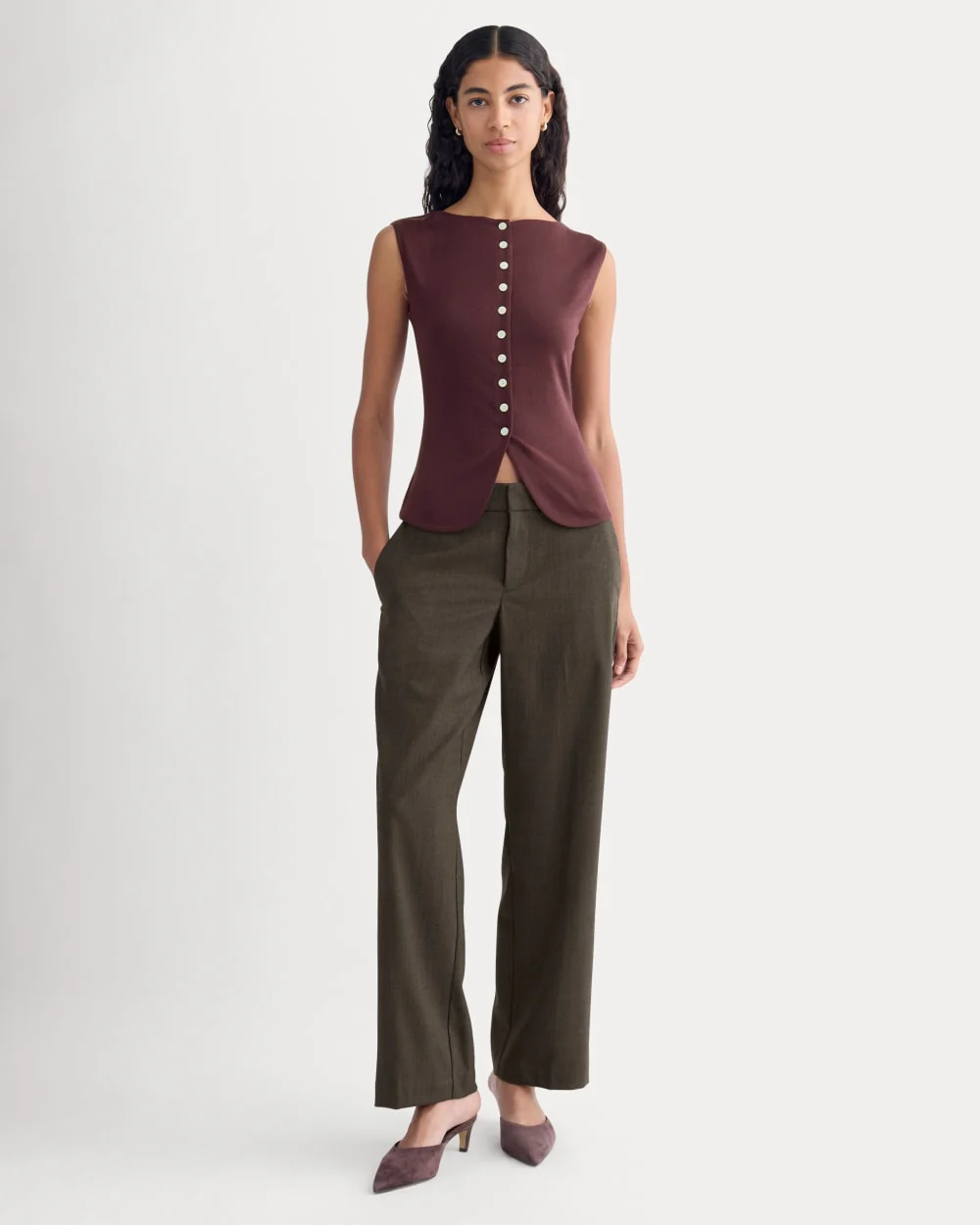 Sleeveless Button-Up in Butterluxe | Deep Plum - Image 3