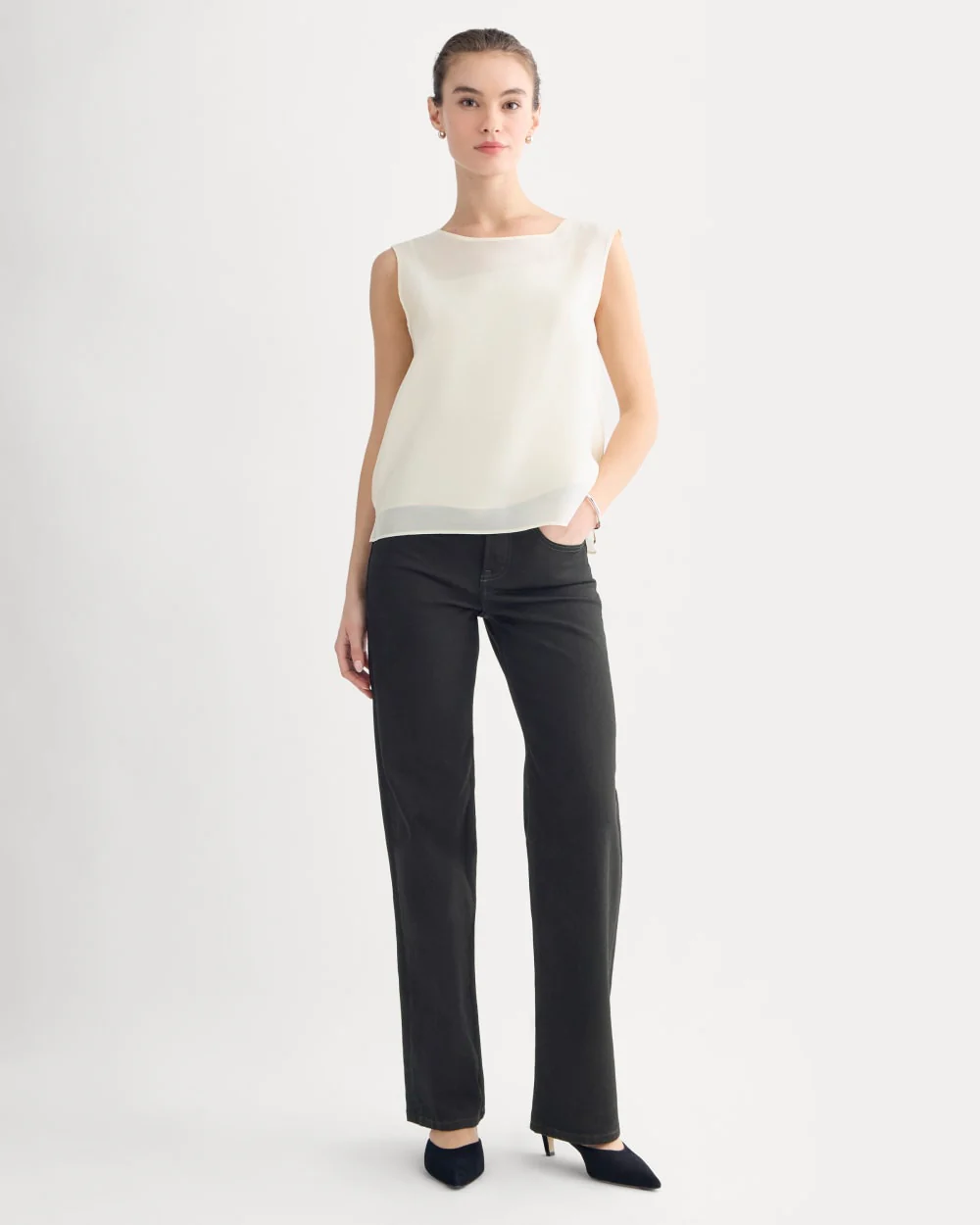 Sleeveless Top in Cotton-Silk Organza | Parchment - Image 3