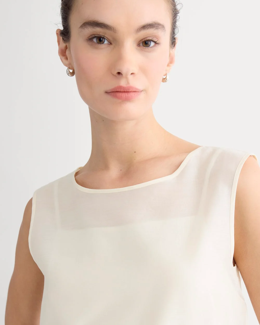 Sleeveless Top in Cotton-Silk Organza | Parchment - Image 4