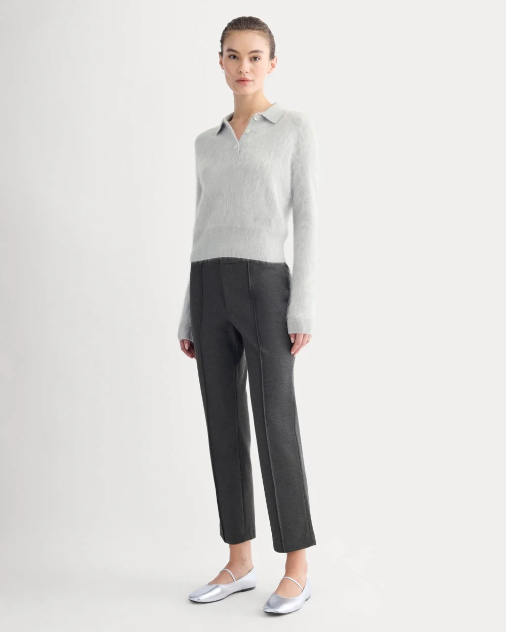 Slim Trouser in Ponte | Heathered Soot - Image 4