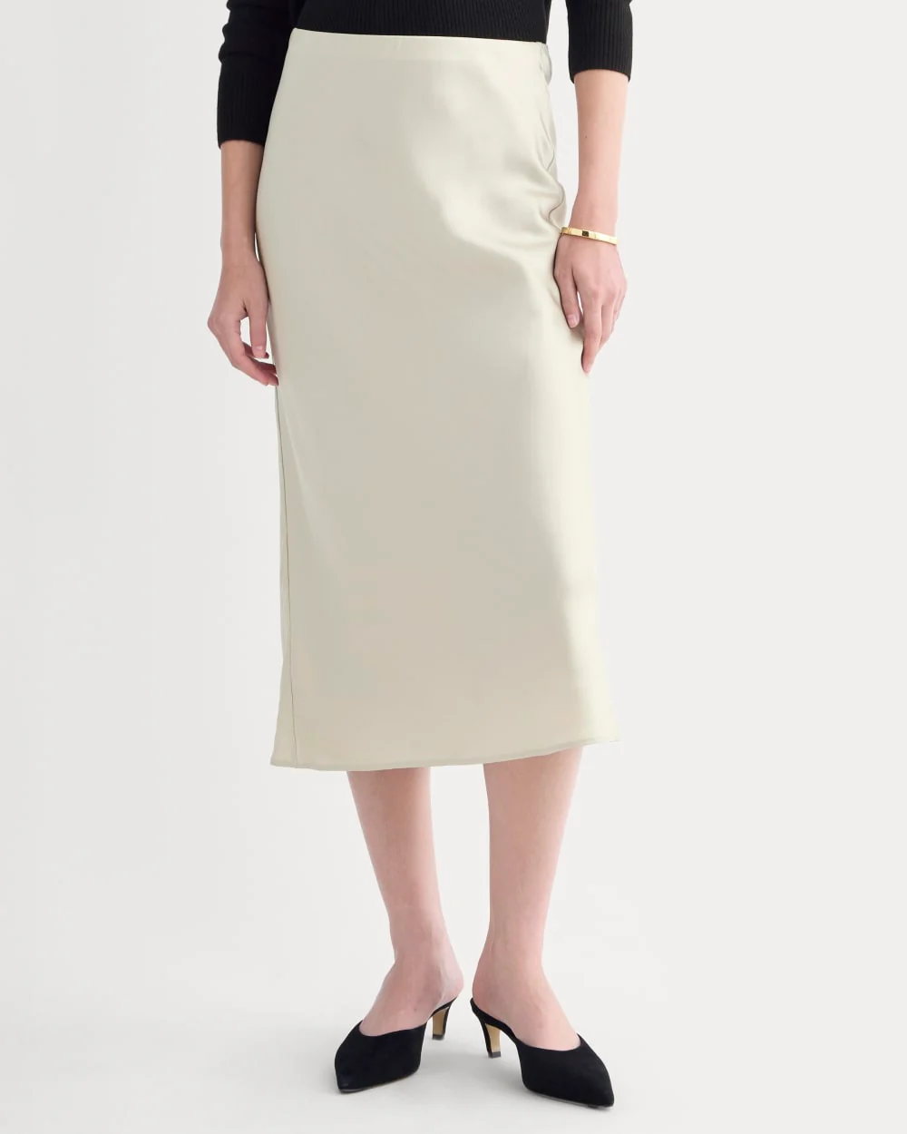 Slip Skirt in Silk Charmeuse | Bone - Image 3